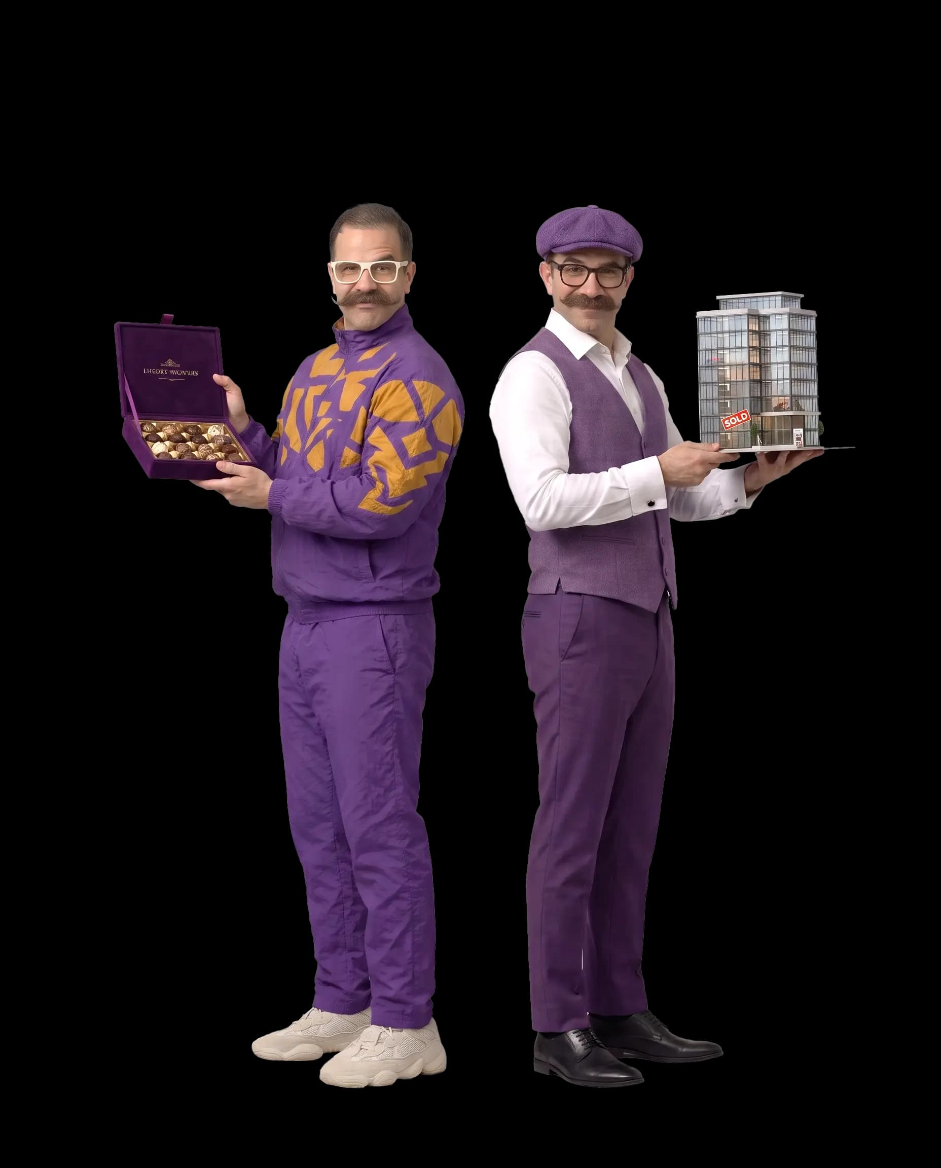 Brandaddy ambassadors holding chocolate box and building model