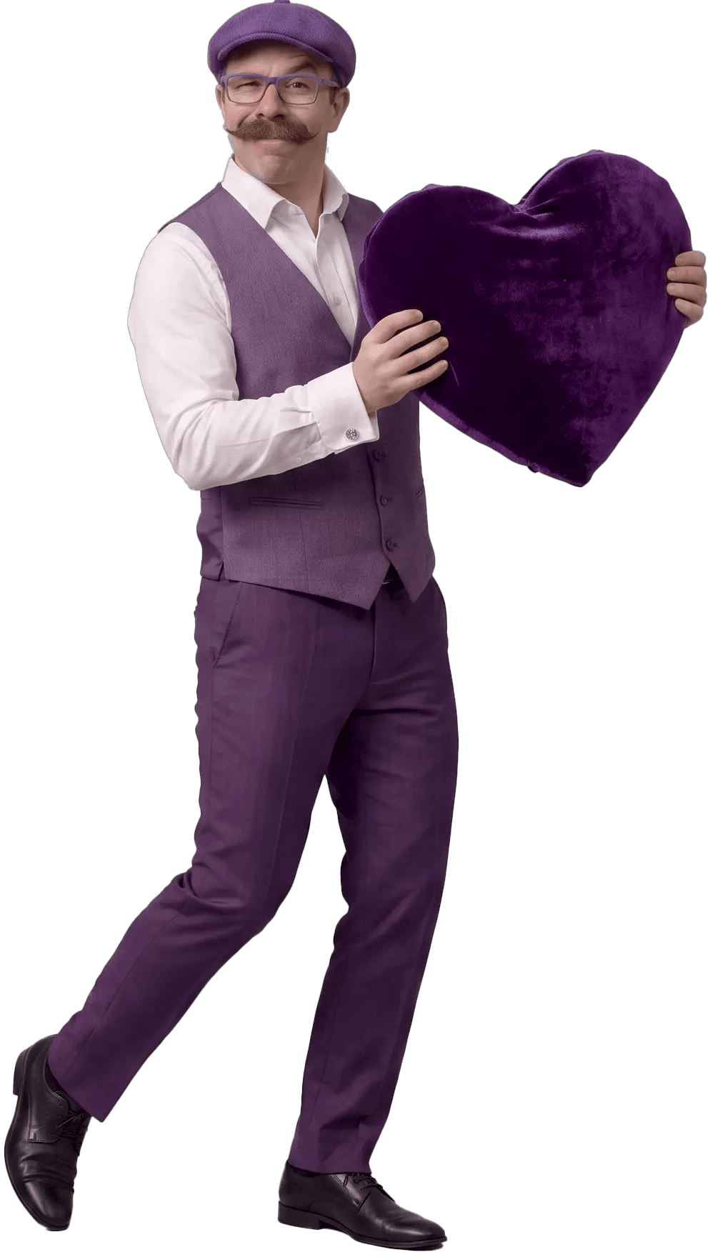 Brandaddy mascot holding heart pillow