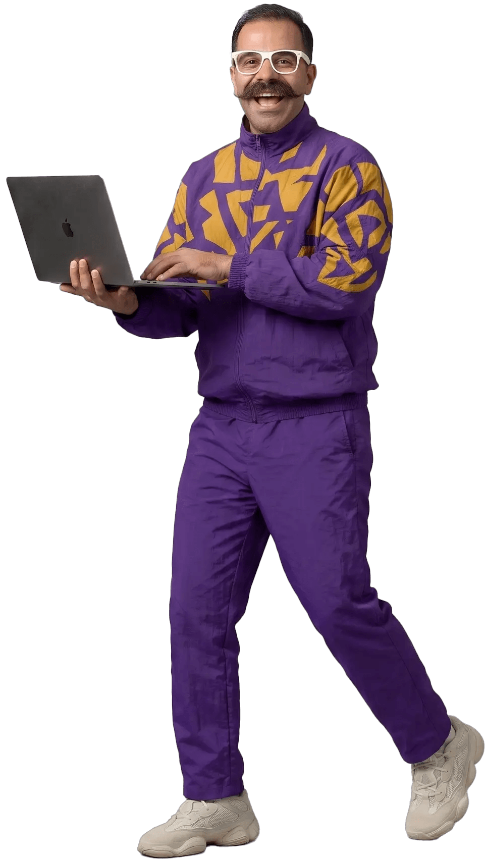 Brandaddy mascot typing on laptop
